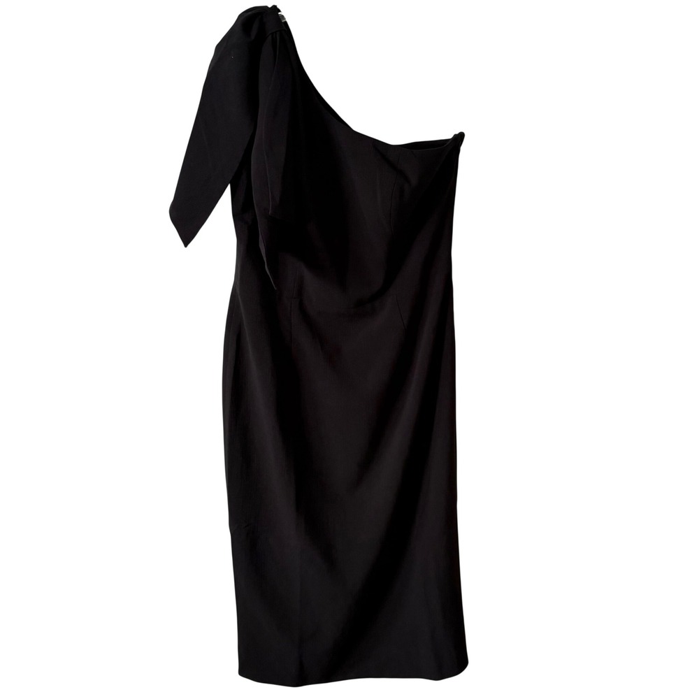 Dress the Population Black Tiffany One Shoulder Bow Cocktail Midi Dress Size L
